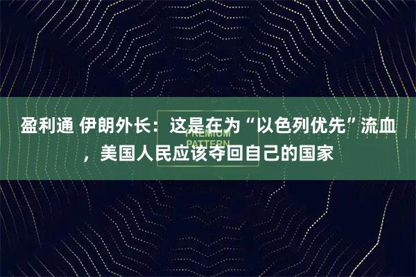 盈利通 伊朗外长:这是在为“以色列优先”流血,美国人民应该夺回自己的国家